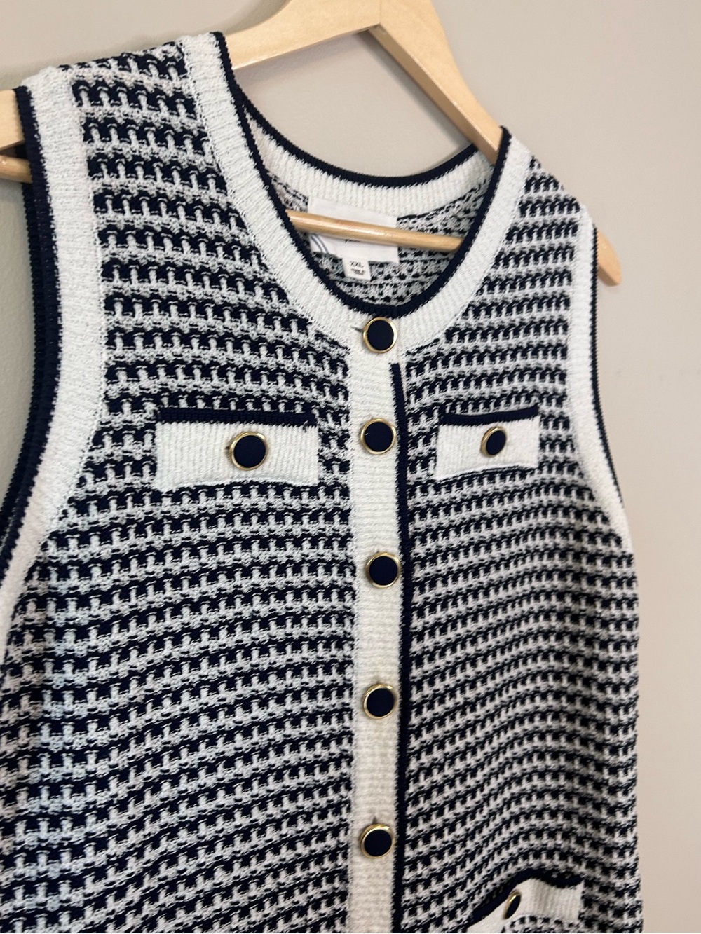 Pomander Place Bardot Navy White Stripe Sleeveless Button Knit Dress Size XXL - Picture 3 of 7
